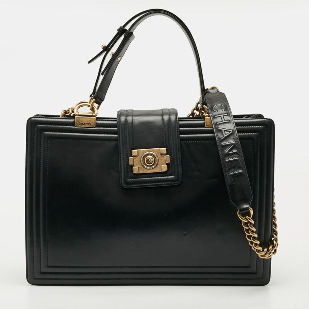 Chanel Boy Large Black Leather Shopper Tote